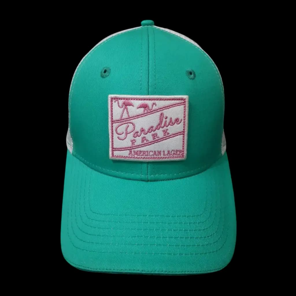 Embroidered patch on fabric logo method on a custom cap