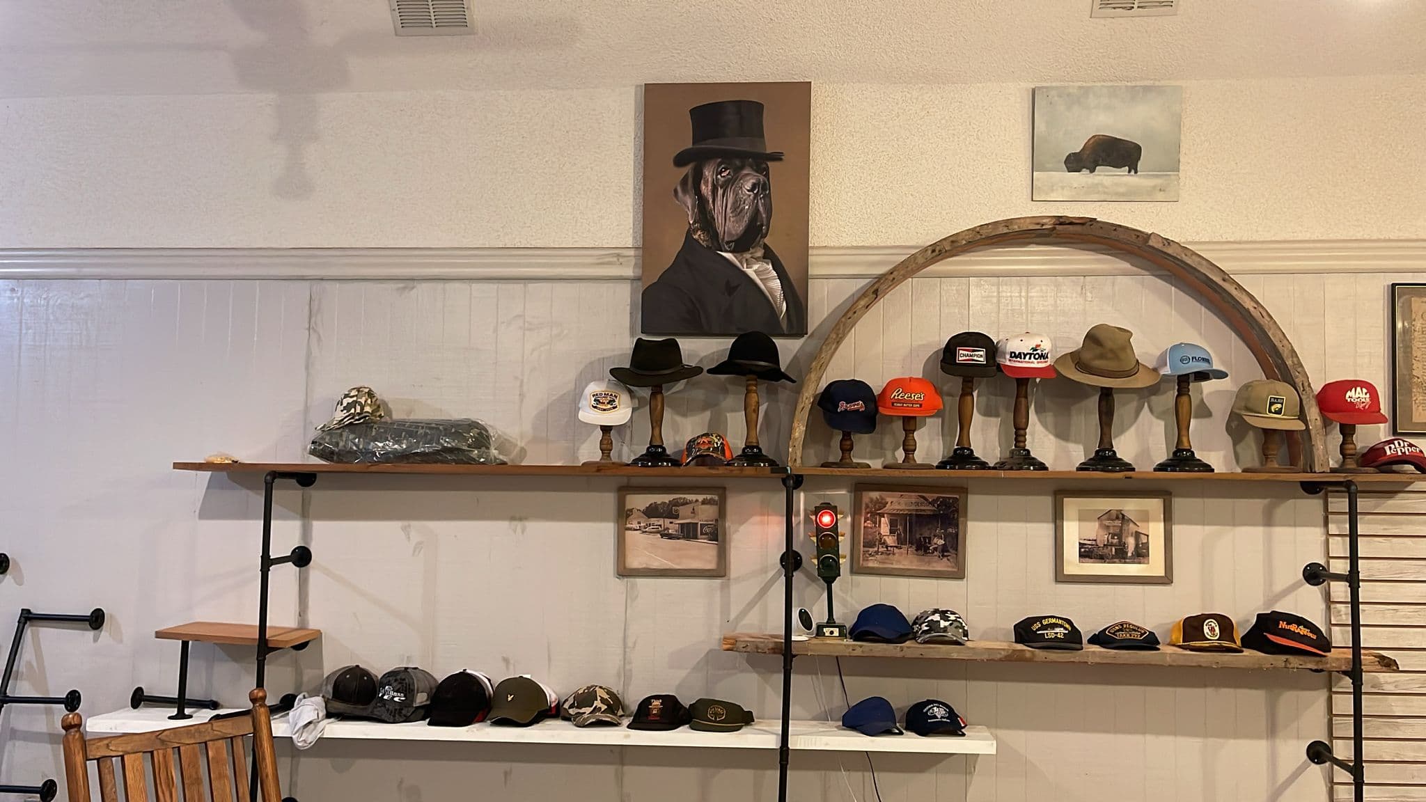 US Custom Caps store display with branded cap products
