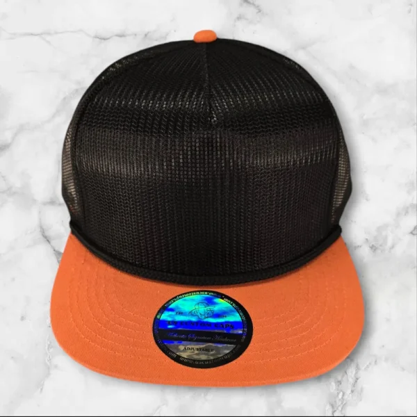 Premium Trucker Mesh Blank Black/Orange - Image 2