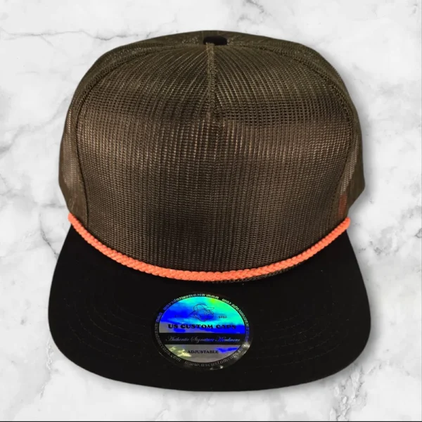Premium Trucker Mesh Blank Olive/Black/Orange - Image 2